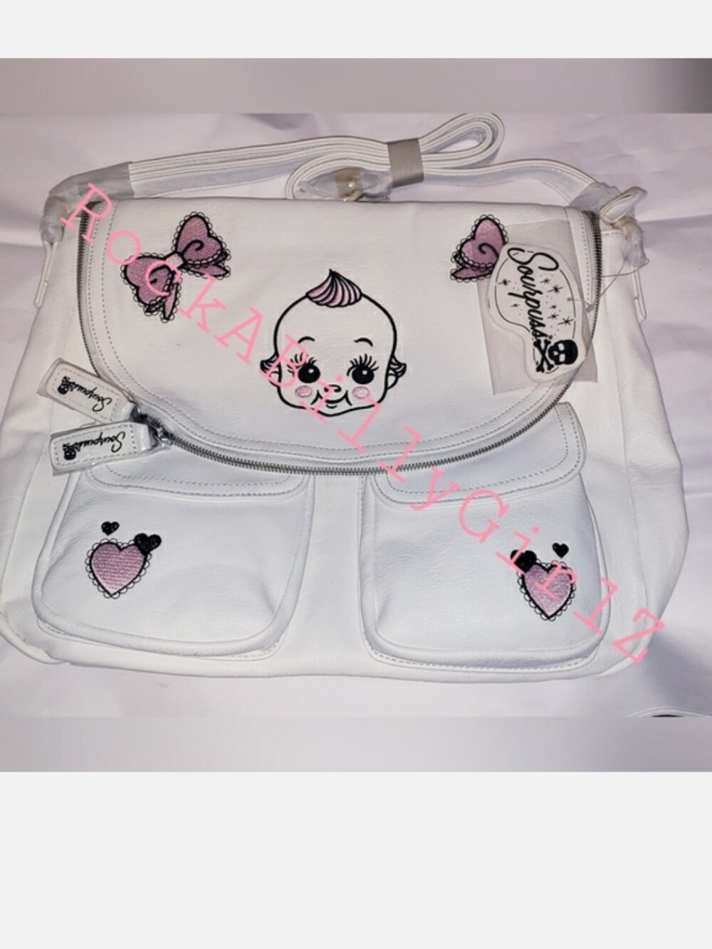 Sourpuss Nomad 1920's Kewpie Doll Baby Pink Bows Hearts Purse Vegan Leather Bag - Picture 6 of 15